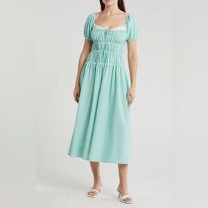 Lush Green Striped Shirred Puff Sleeve Maxi Dress